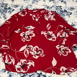 Maurices Red and White Floral Blouse
